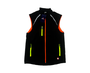 black hi vis motion bodywarmer softshell vest reflective workwear